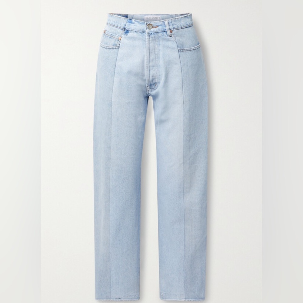 E.L.V. DENIM
+ NET SUSTAIN The Twin frayed two-tone high-rise boyfriend jeans